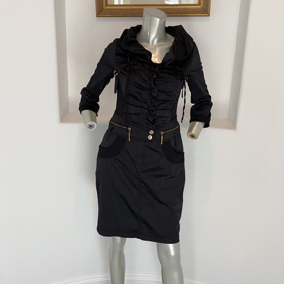 SVELTO STELLA Black Shirt Dress 3/4 Sleeves Zippers Detail Size EUR 42 - Picture 13 of 13